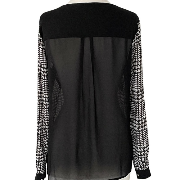 Michael Kors Sheer Panel Houndstooth Long Sleeve Blouse Size M - Picture 4 of 9